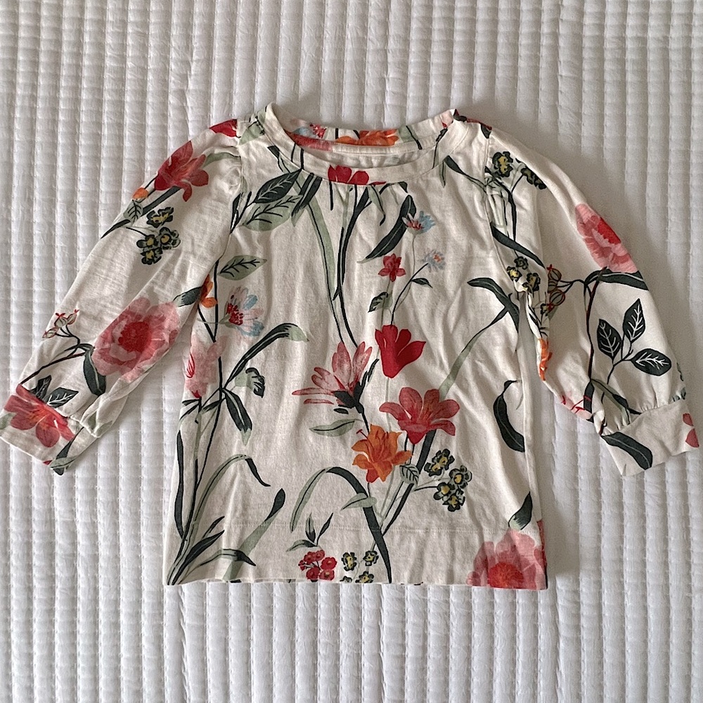 LOFT Floral Puff Sleeve Sweater XXSP